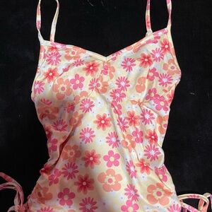 Floral Print Crop Top - Pink and Orange